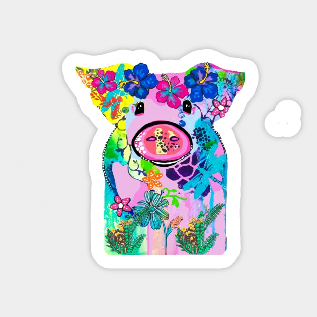 Pig with flowers in her hair Sticker by traceyart